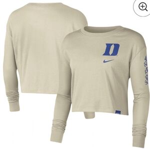 Nike Let's Go Duke Beige and Blue Devils Long Sleeve Crop Top